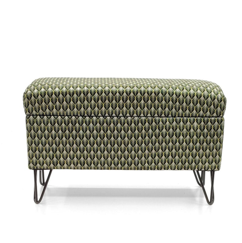Trunk in patterns bench with storageupholstered chest pouffe with storage seat with storageupholstered box metal black hairpins legs zdjęcie 3