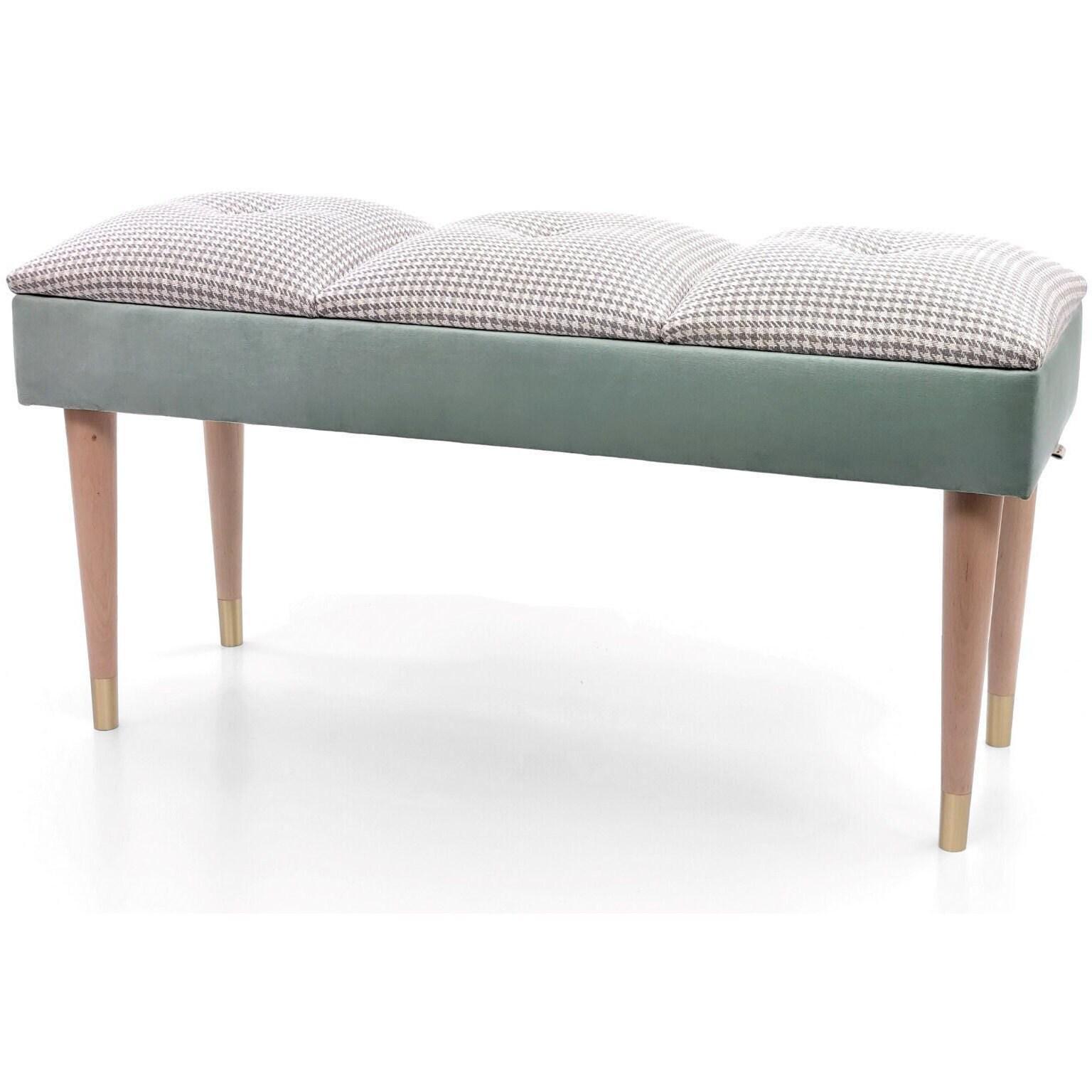 Ottoman pouf | Brass and wood legs | Upholstered seating for the hall | Bedroom bench | Bench for entry | Pouf | Footstool| Dining room seat