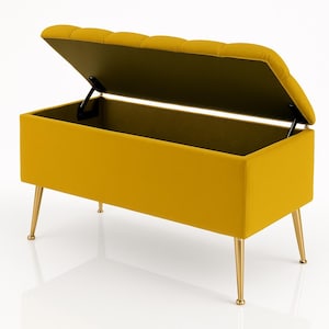 Mustard Yellow Velvet Hallway Trunk | Upholstered Chest Box | Bench With Storage | Deep Container Large |Storage and organization box