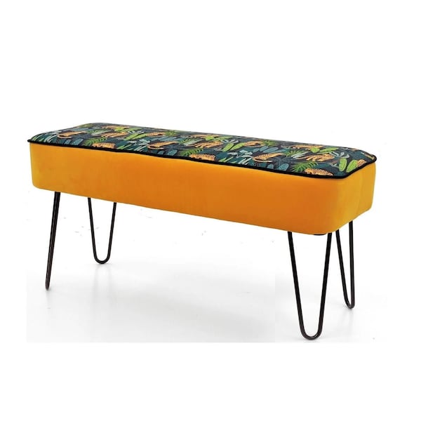 Mustard Velvet Hallway Bench |Upholstered Seat |Bench Loft | Seat Modern Padded | End of bed bench |Dressing Room Seat|Yellow ottoman otomi