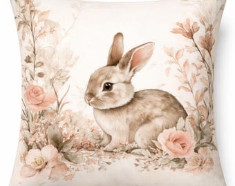 Coussin Lapin de Pâques – Coussin décoratif fait main pour chambre d’enfant & printemps (dos en velours)