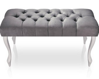 Upholstered bench, with crystal buttons, Ottoman pouf, deep chesterfiled buttons, Chesterfield seat, bedroom bench, bench footstool ottoman