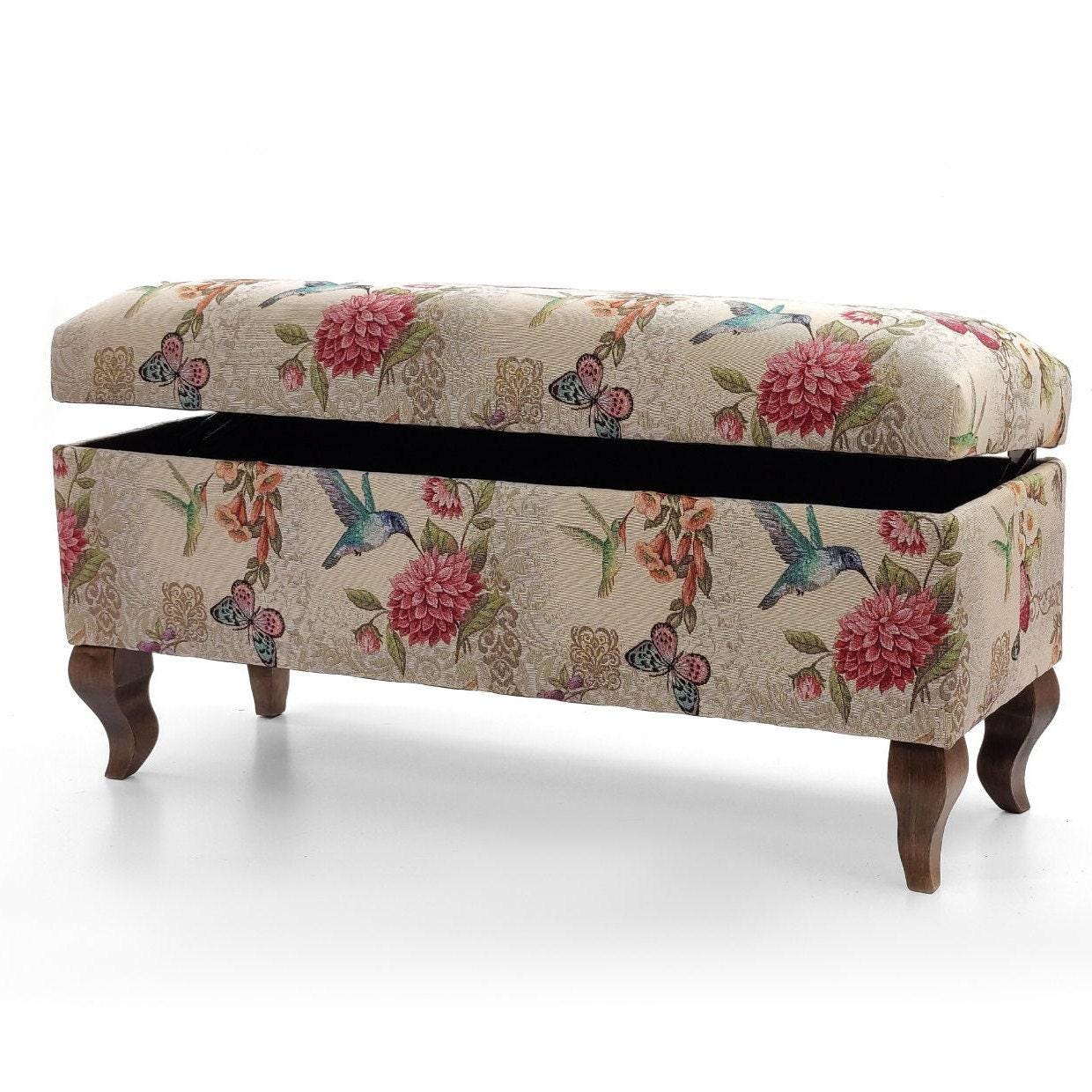 Trunk in patterns |bench with storage|upholstered chest |pouffe with storage|seat with storage|upholstered box|pattern flowers and flowers
