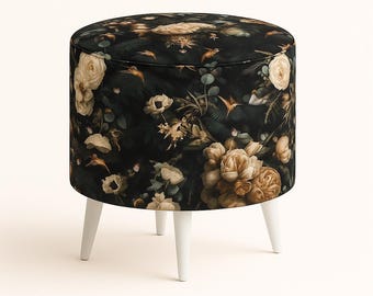 Pouf en velours imprimé – motifs et pieds au choix | Jungle, bohème ou animaux | Tabouret tapissé fait main