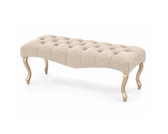 Tabouret banc capitonné couleur ivoire | banc décoratif bleu clair |tabouret pieds en bois |banc de chambre |banc d'entrée tabouret beige