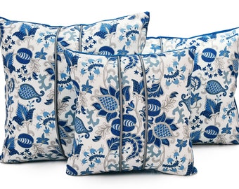 Hamptons Style Cushions, Blue & White Cushions, patterned pillows, floral pillows, ,velvet pillow,square cushion, living room decor