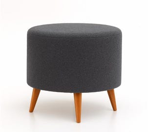 Handmade Bouclé Ottoman Bench – Custom Upholstered Round Seat – No Storage – Modern Entryway or Bedroom Stool
