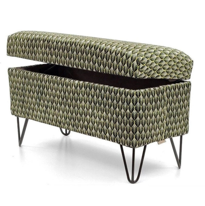 Trunk in patterns bench with storageupholstered chest pouffe with storage seat with storageupholstered box metal black hairpins legs zdjęcie 1