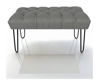 Panca in metallo, pouf industriale, pied de poule poggiapiedi, imbottito fatto a mano, sedile LOFT,corridoio pouf,otomi con bottoni profondi