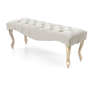 Ivory Color Tufted Bench Stool Decorative Light Blue Bench Wood