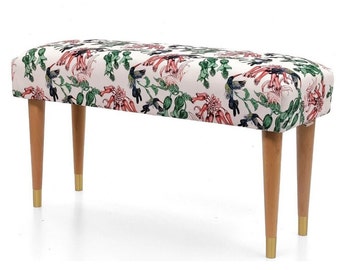 bench | pouf | Furniture upholstered | Bench Handmade | Footstool | Ottoman | Smooth seat for entry | Decor seat in green leaves