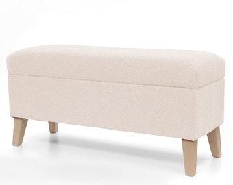 Bouclé Polsterbank mit Stauraum – Handgemachter Hocker mit Deckel, Moderner Pouf für Schlafzimmer, Wohnzimmer, Flur