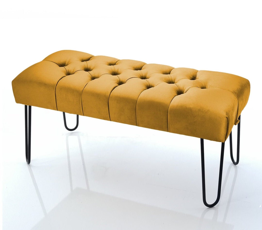 Mustard Velvet Hallway Bench Upholstered Seat Bench Loft |seat