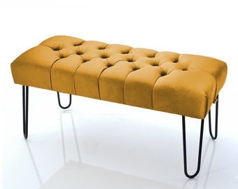 Mustard Velvet Hallway Bench | Upholstered Seat | Bench Loft | Seat Modern Padded | End of bed bench |Dressing Room Seat|Yellow ottoman