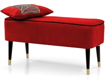 Red Seat Bench | Pouffe Hallway | Smooth Pouf | Footstool | Upholstered | Handmade Seat | Pouffe Hallway | Retro bench | Footstool Upholstered