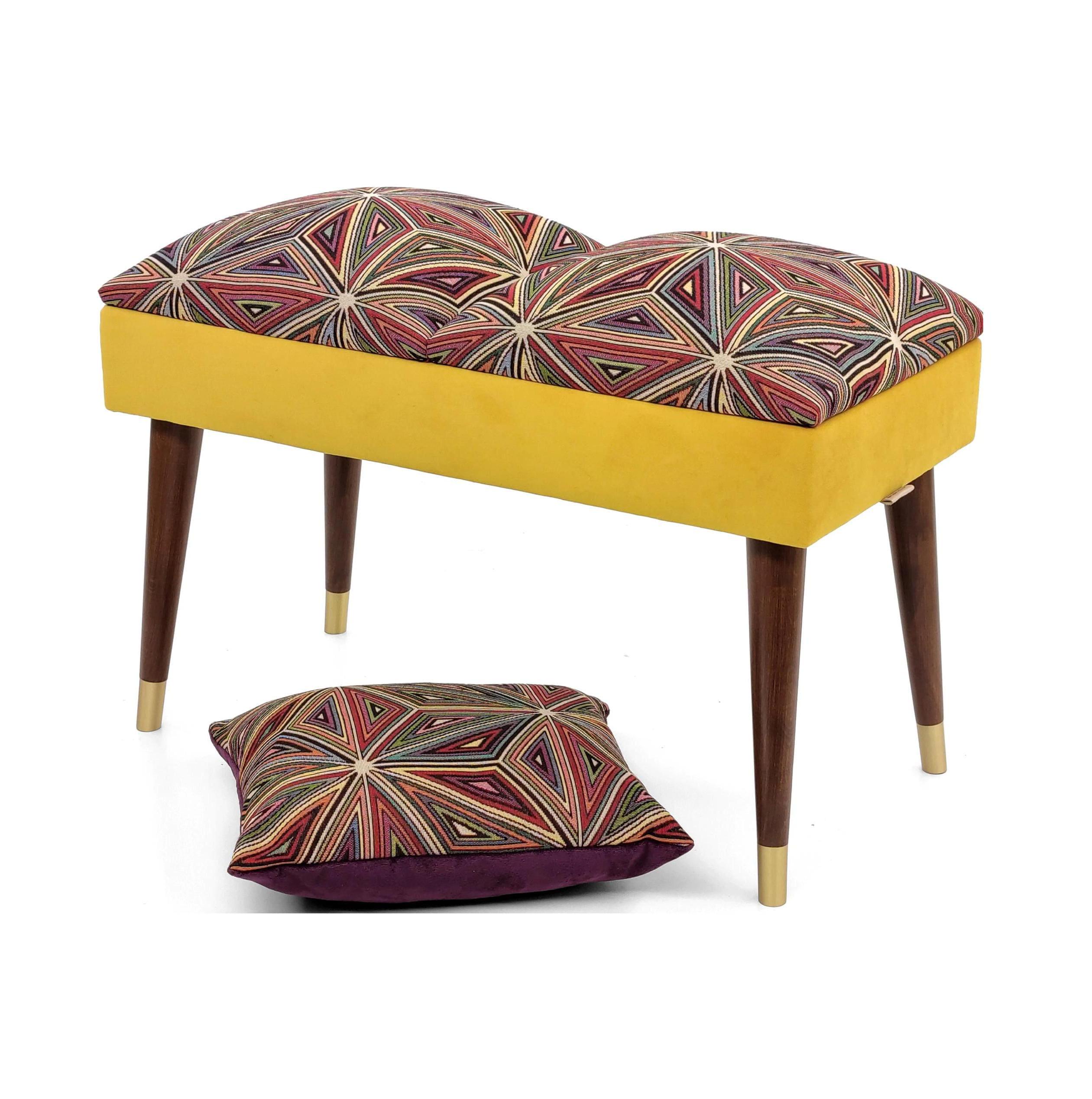 Yellow ottoman | Upholstered seating for the hall | LOFT style | Dining bench | Bench for entry | Pouf | Footstool seat | pouffe otomi seat