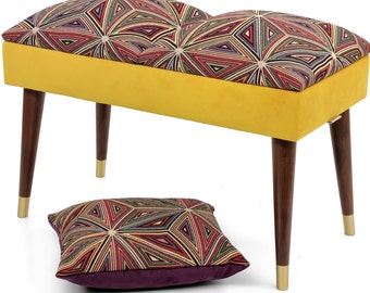 Yellow ottoman | Upholstered seating for the hall | LOFT style | Dining bench | Bench for entry | pouf | footstool seat | pouffe otomi seat