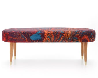 Banc lisse, industriel, banc d'entrée, rembourré, pouf ovale fait main, couloir, siège rond à motifs loft, couloir de repos, tissu velours