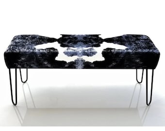 Bench Metal Cow | Industrial Cow | Pouf Footstool | Upholstered Handmade Pouffe | Hallway Seat LOFT | Artificial Cowhide |Loft room decor