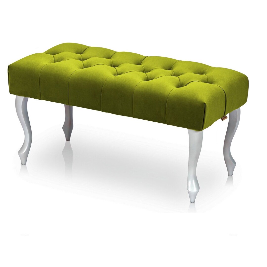 Avocado Color Tufted Bench Stool | Decorative Handmade Bench |wood Legs ...