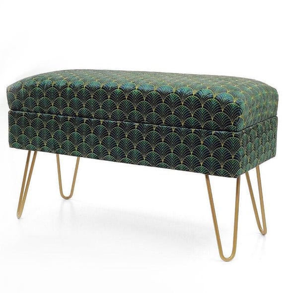 Beliani Pouf Cassapanca Imbottito In Velluto Verde Scuro Stile