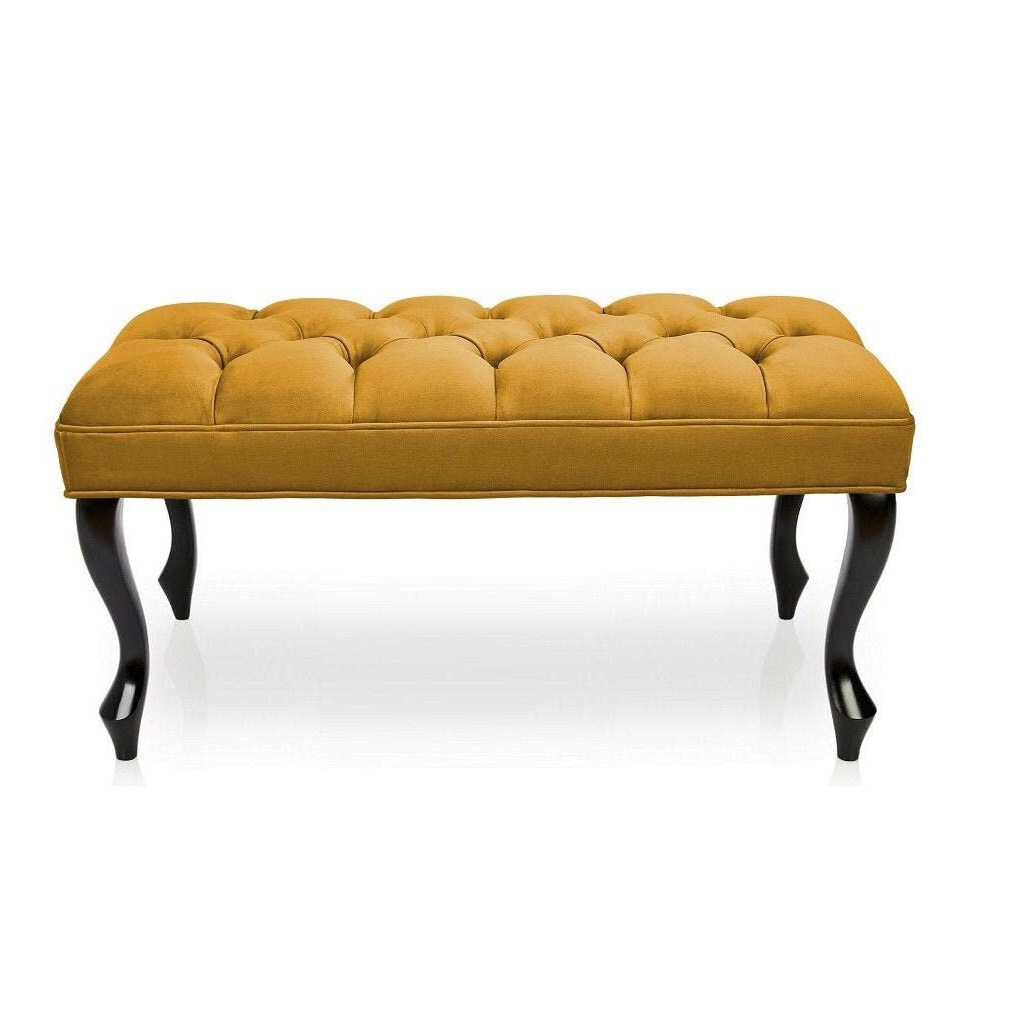 Gestoffeerde bank met knopen - handgemaakte Chesterfield-stijl zitting met houten of metalen poten, decoratieve poef voor slaapkamer, woonkamer, gang