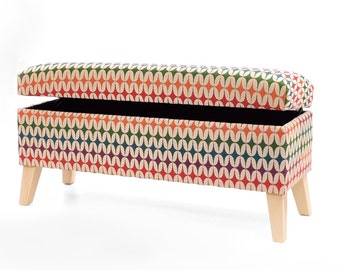 Trunk in patterns |bench with storage|upholstered chest|pouffe with storage|seat with storage|upholstered box|material in different patterns