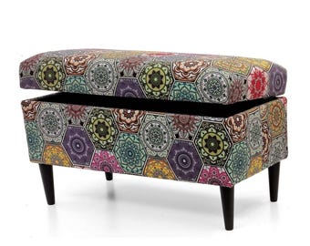 Trunk in patterns | with storage | upholstered chesterfield chest | pouffe with storage | seat with storage | upholstered box bench HANDMADE