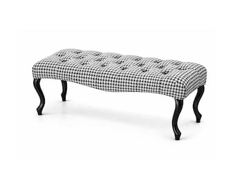 Tabouret banc capitonné couleur ivoire | banc décoratif bleu clair |tabouret pieds en bois |banc de chambre |banc d'entrée tabouret beige