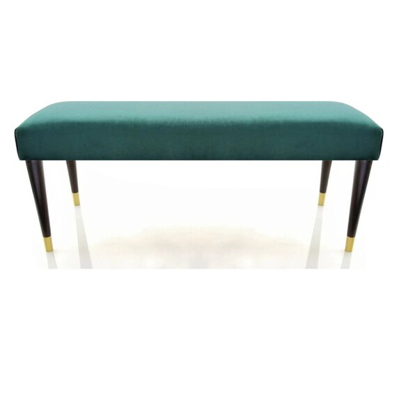 Long Bench for the Hall Upholstered Smooth Fabric Brass and Wood