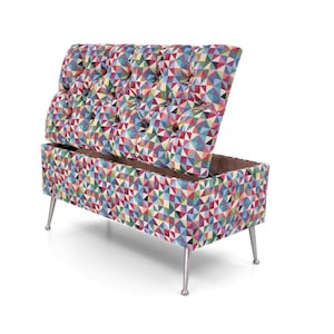 Trunk in Mustern | mit Speicher | gepolsterte Chesterfield-Kommode | Hocker mit Stauraum | Sitz mit Stauraum | gepolsterte Kastenbank