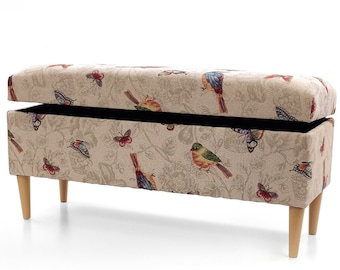 Trunk in patterns |bench with storage|upholstered chest |pouffe with storage|seat with storage|upholstered box|pattern  flowers and flowers