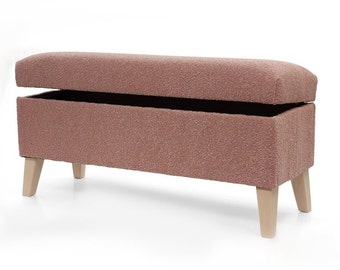 Boucle storage box|Trunk with storage | upholstered chest | pouffe  seat with storage |upholstered box bench |Boucle pouffe storage ottoman