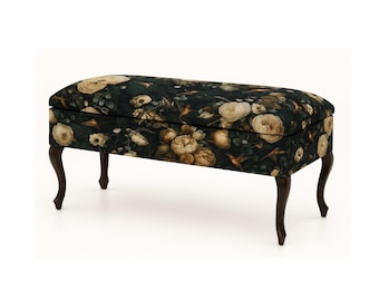 Coffre|banc avec rangement|coffre rembourré|banc  rangement|siège avec rangement|boîte rembourrée monstera|bac à literie|feuilles d'or noir