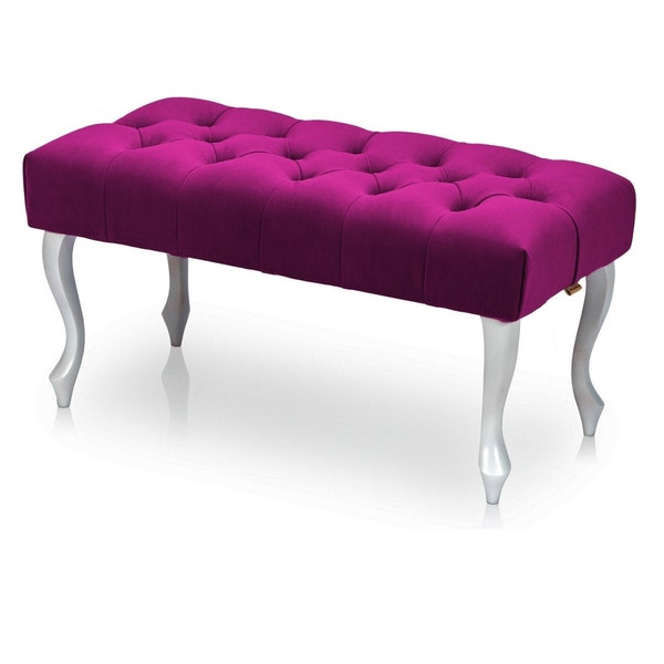 Taburete banco capitoné color fucsia|banco rosa decorativo|taburete con patas de madera|banco de salón|taburete de banco de entrada|otomana 