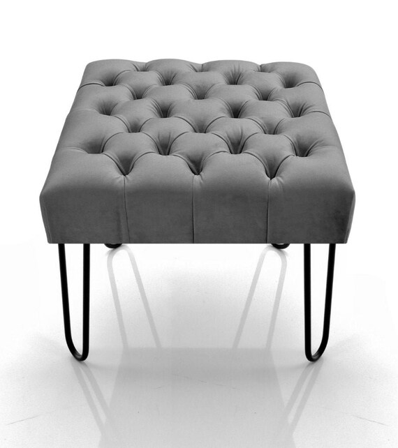 Bench Metal Industrial Pouf Upholstered Deep Buttoned Chest
