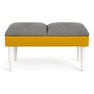 Upholstered Bench – Entryway Seat with Patterned Fabric, Modern Hallway Stool, Handmade Accent Furniture in Custom Designs