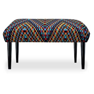 Bench with patterns, hallway bench seat, to the room, in front of bed, upholstered bench, otomi upholstered, entryway bench, bench pin seat