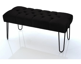 HANDMADE Bench | metal Industrial Pouf | Footstool | Upholstered Pouffe | Hallway Deep Buttoned | Seat LOFT |Black footrest | Black otomi