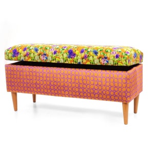 Trunk in patterns | Storage and organization box | pouffe with storage | seat with storage | Mustard Yellow Velvet Hallway Trunk|Ottoman Box