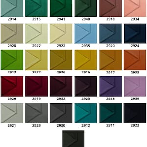 May include: A color chart of 24 fabric swatches labeled with numbers. The swatches are arranged in a grid of 6 rows and 4 columns. The colors include green, blue, red, brown, yellow, orange, and gray.