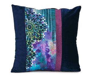 Decorative pillow|patchwork navy blue|patterned pillow|home pillow|colorful decor|boho pillow|MultiColoured|bohemian pillow| unique pillow