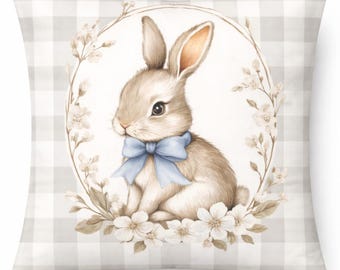 Coussin Lapin de Pâques – Coussin décoratif fait main pour chambre d’enfant & printemps (dos en velours)