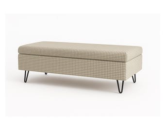 Upholstered Storage Bench with Lid – Velvet Coffee Table Ottoman – Custom Color & Legs – Handmade Bedroom Hallway Furniture