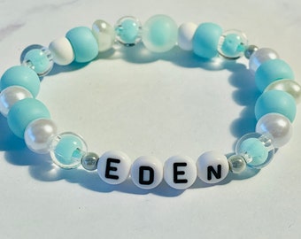 Personalised Name Bracelet, Custom Name Bracelet, Blue Beaded Bracelet, Birthday Gift For Her