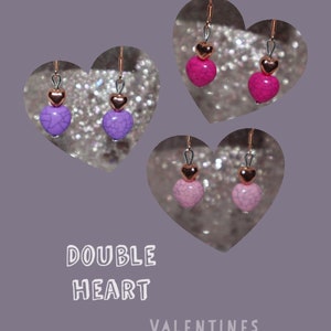 Boucles d&#39;oreilles double coeur pour la Saint-Valentin, boucles d&#39;oreilles pendantes coeur, cadeau Saint-Valentin, cadeau d&#39;anniversaire pour elle, cadeau fête des mères, cadeau de Noël pour elle