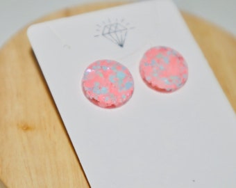 Pastel resin glitter studs, circle dot resin stud earrings, minimalist stud earrings, handmade sparkle glitter resin earrings confetti