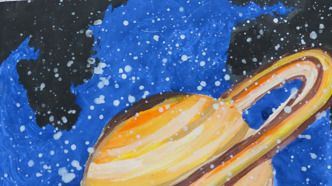 Saturn Painting Wall Art Cosmic Space Solar System Etsy