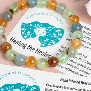 Reiki Infused Prehnite Bracelet: Golden Healer Quartz, Lemurian Blue Calcite