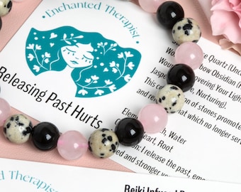 Bracelet en cristal infusé de Reiki : quartz rose, obsidienne, jaspe guérisseur